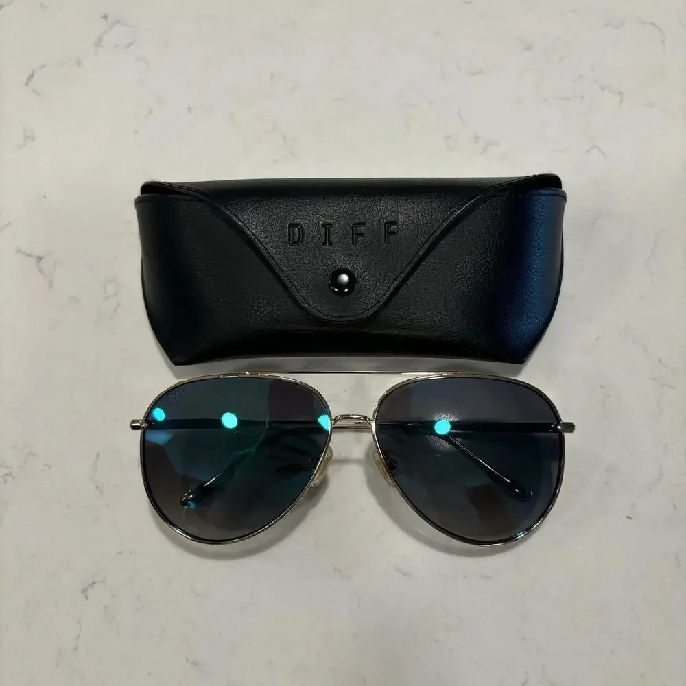 Diff Eyewear Nala Aviator Sunglasses Gold Frames Blue Lenses GD-BF49P